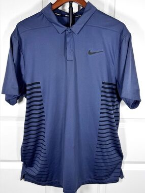 Nike Golf Dri-FIT Polo Shirt Blue Black Stripe Performance Preppy Mens L Sport